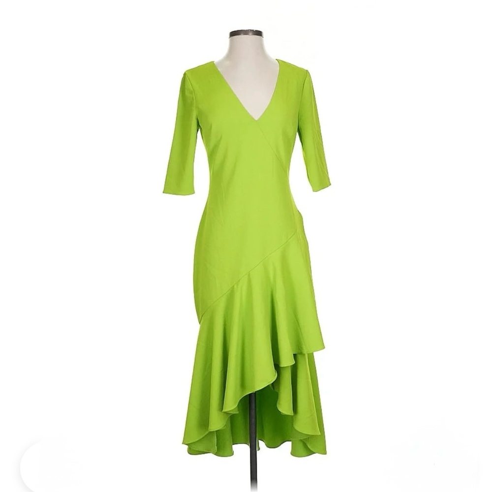 “BADGLEY MISCHKA” Asymmetrical Ruffled Sheath Dress